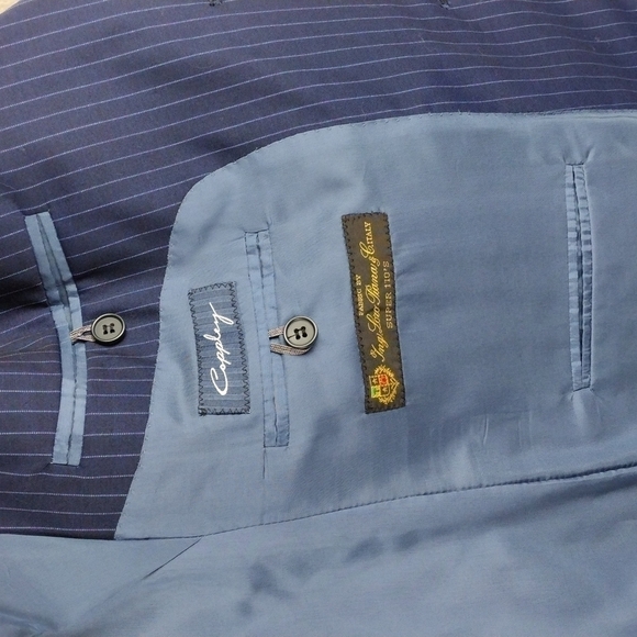 Coppley Navy Blue Pinstripe Wool One Notched Single-Breasted Classic Suit Jacket - Picture 7 of 14